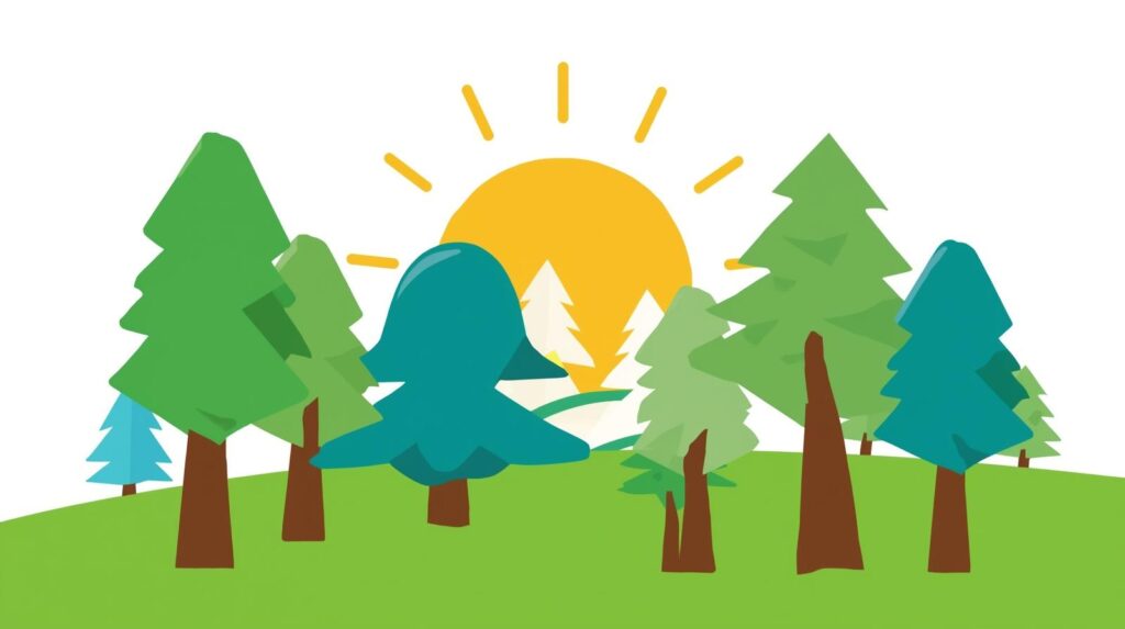 Hand drawn picture of trees and sun