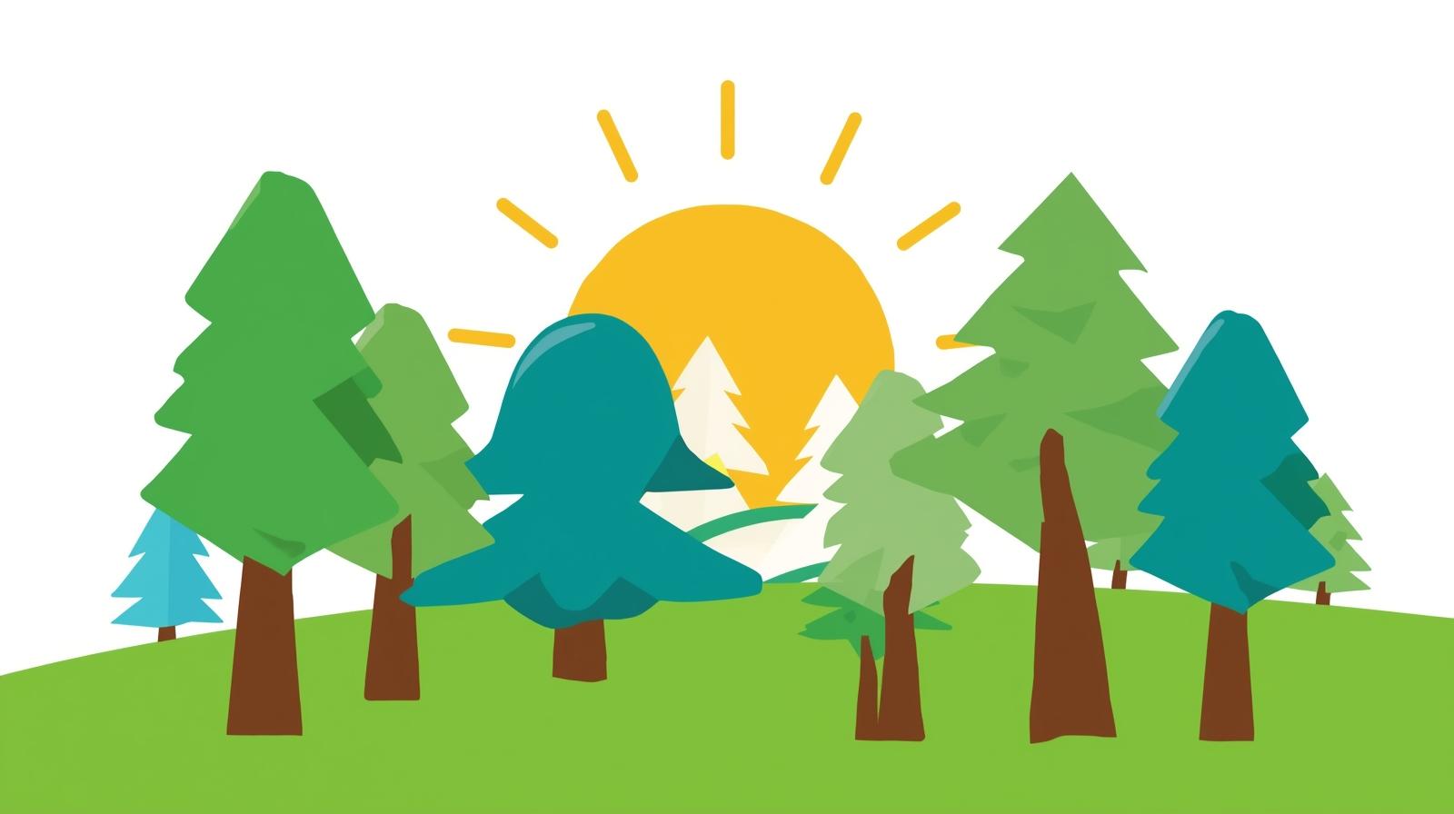 Hand drawn picture of trees and sun